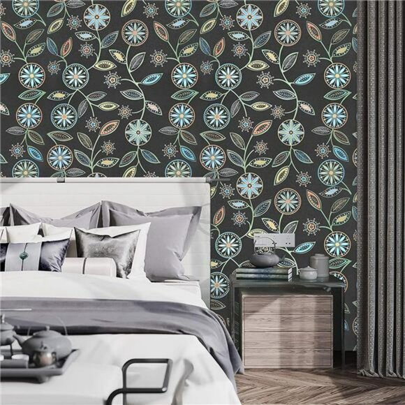 Floral Wallpaper 17.7" x 78.7" Multicolor Floral Peel and Stick Wallpaper - Picture 5 of 7